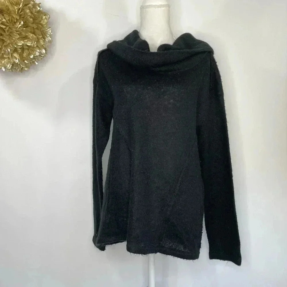 Sanctuary Womens Pullover Sweater Black Long Sleeve Cowl Neck Open Knit L